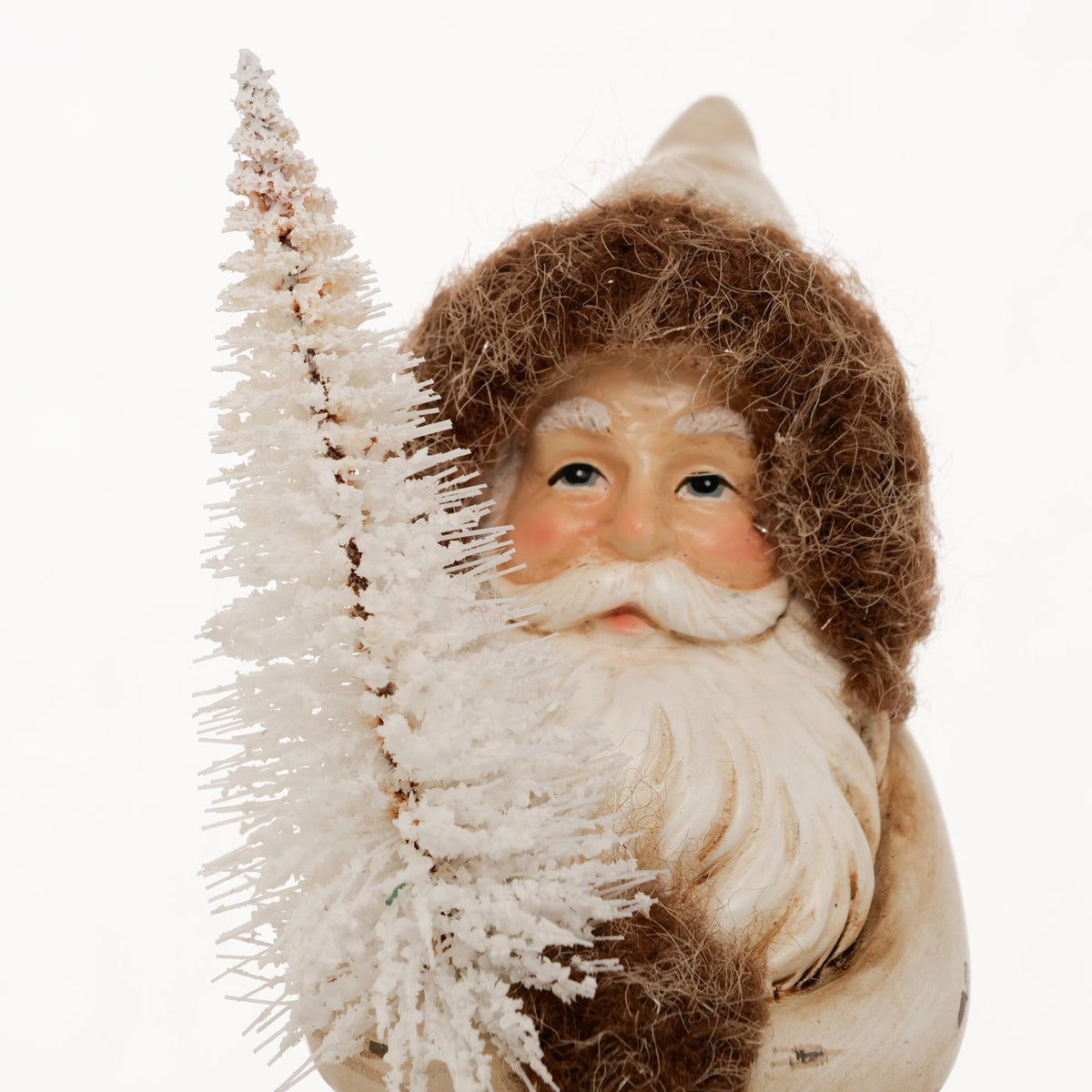 Cream Matt Santa Claus Holding Christmas Tree 20cm-B