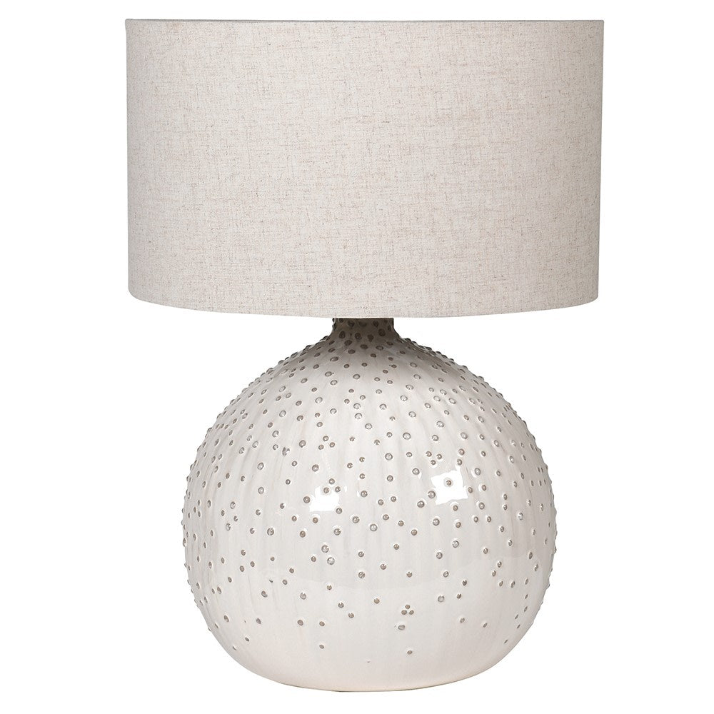 Cream Ceramic Pimpled Ball Table Lamp with Shade -2