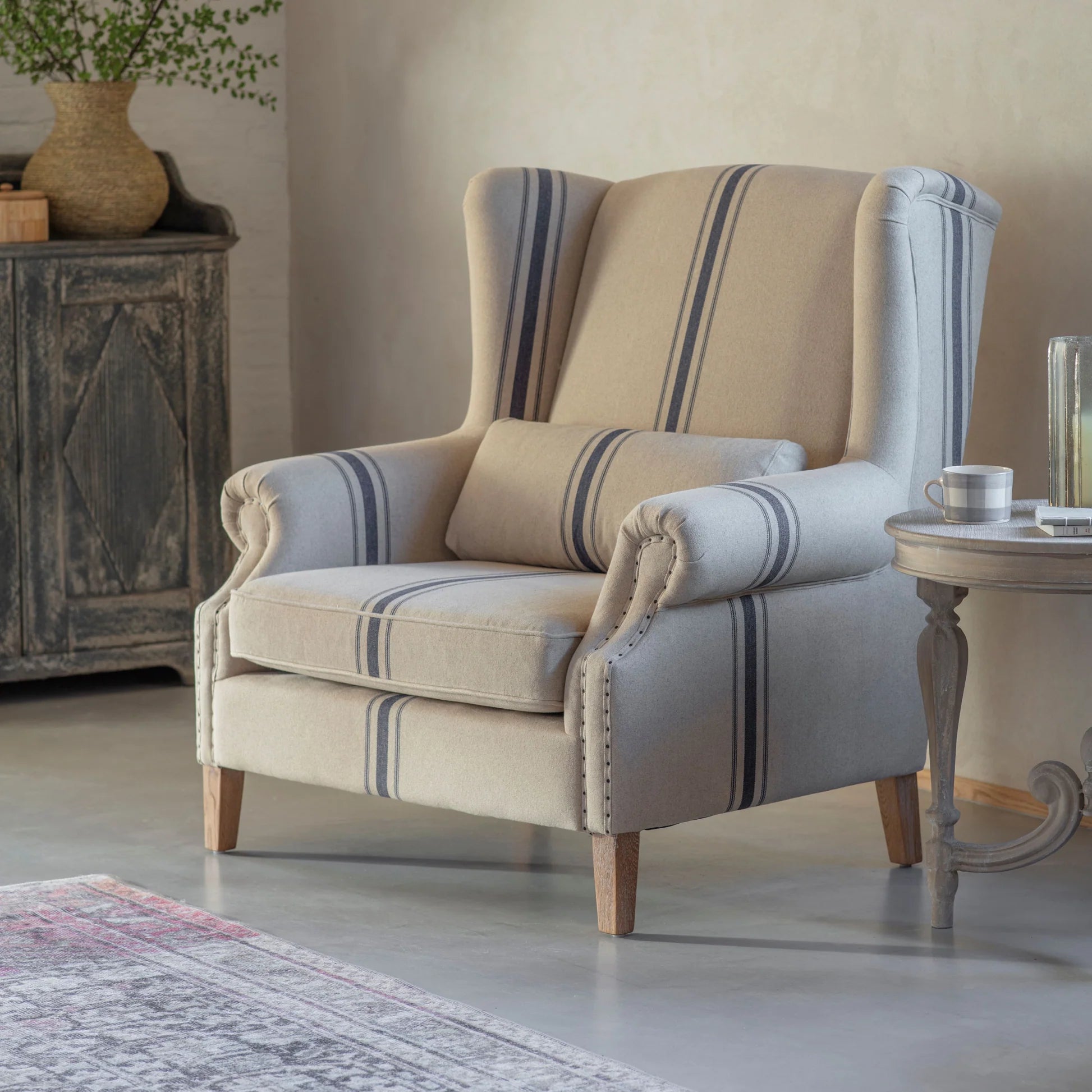 Monroe Blue Stripe Large Armchair | Annie Mo's