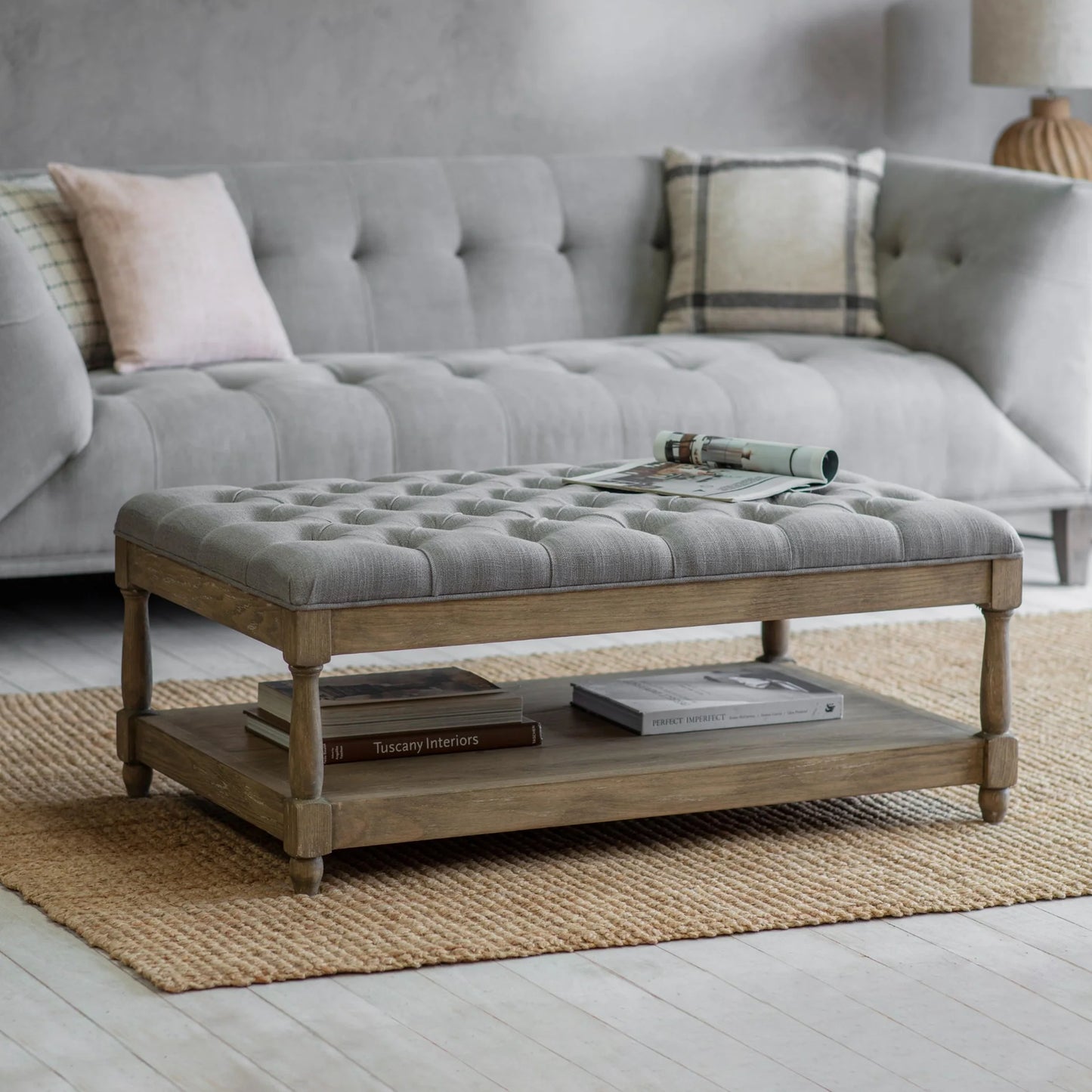 Colleville Soft Grey Buttoned Stool 103cm