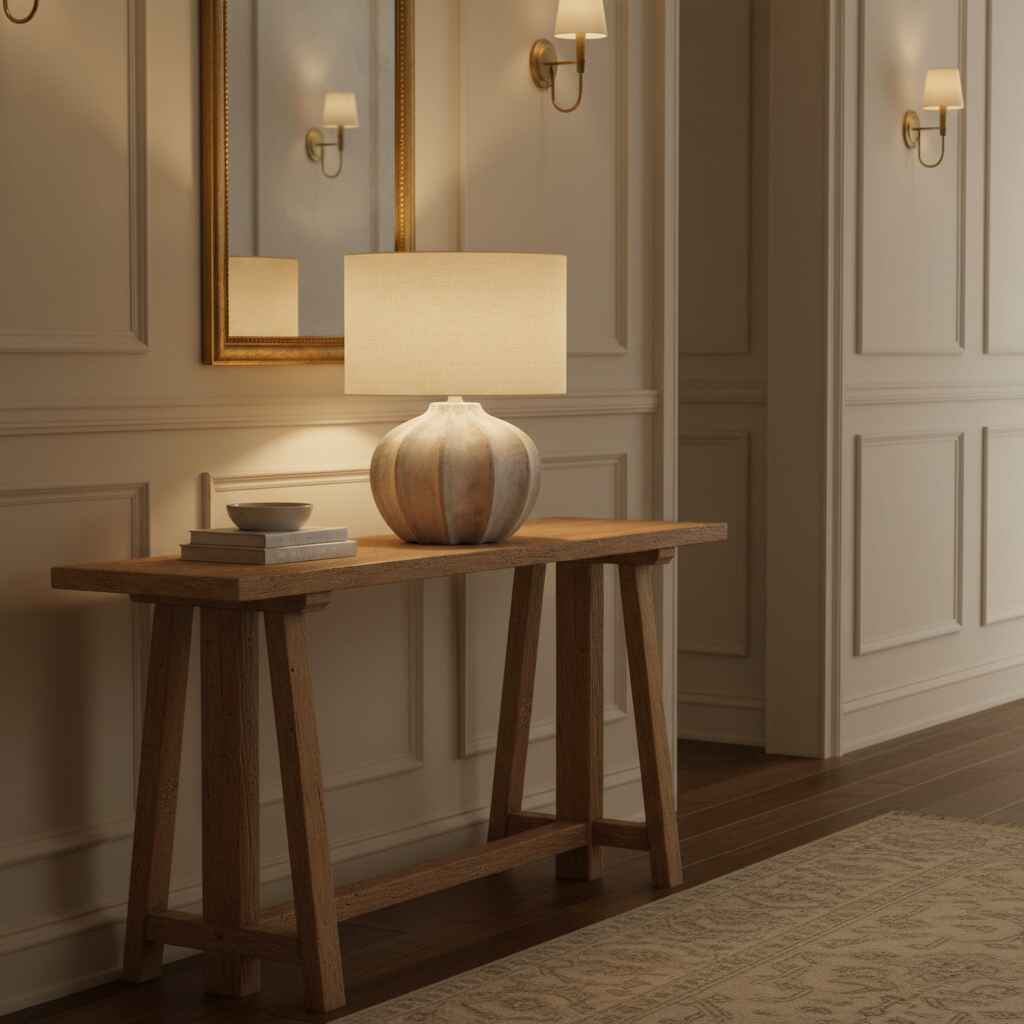 Darcy Antique White Flute Table Lamp With Linen Shade 34cm | Annie Mo's