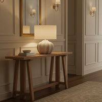 Darcy Antique White Flute Table Lamp With Linen Shade 34cm | Annie Mo's