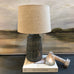 Dark Grey Ceramic Lamp with Linen Shade 51cm B
