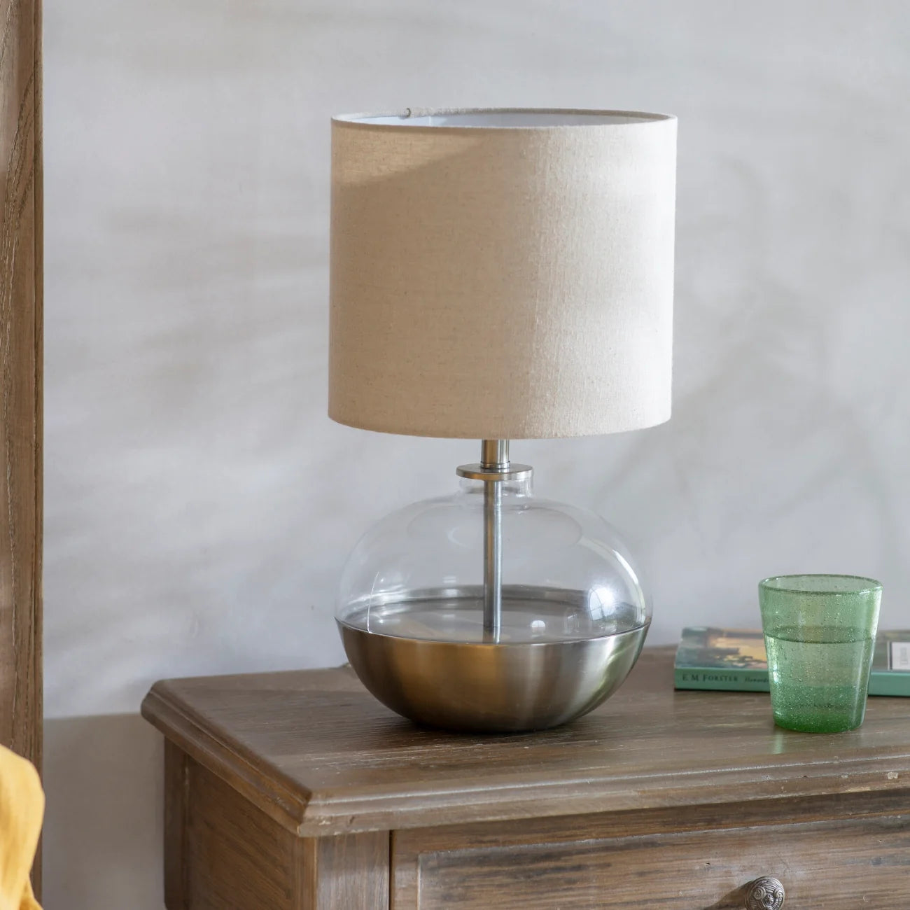 Derby Glass and Brushed Iron Table Lamp with Shade 