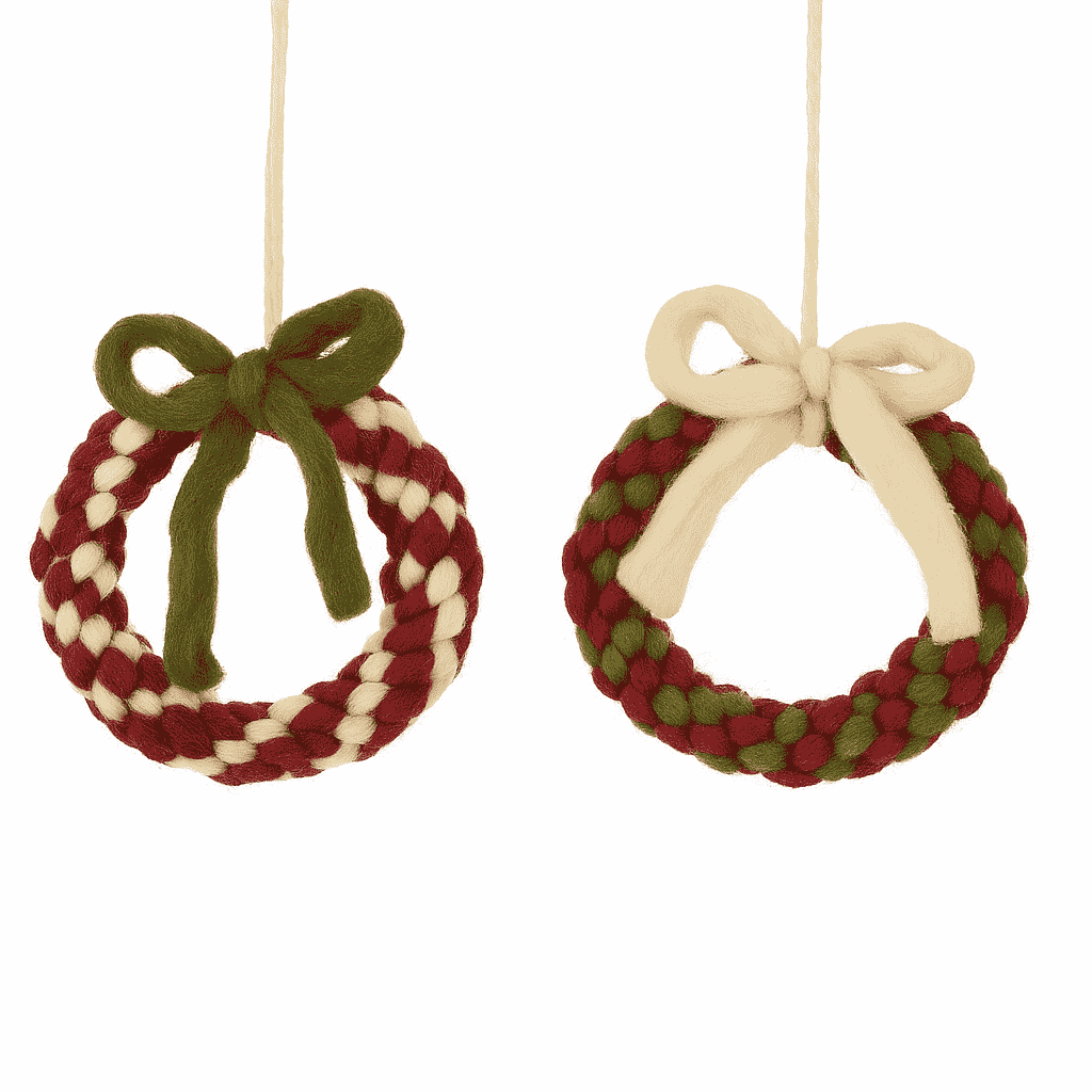 Two Assorted Wool Wreaths with Bows 15cm B | Annie Mo's
