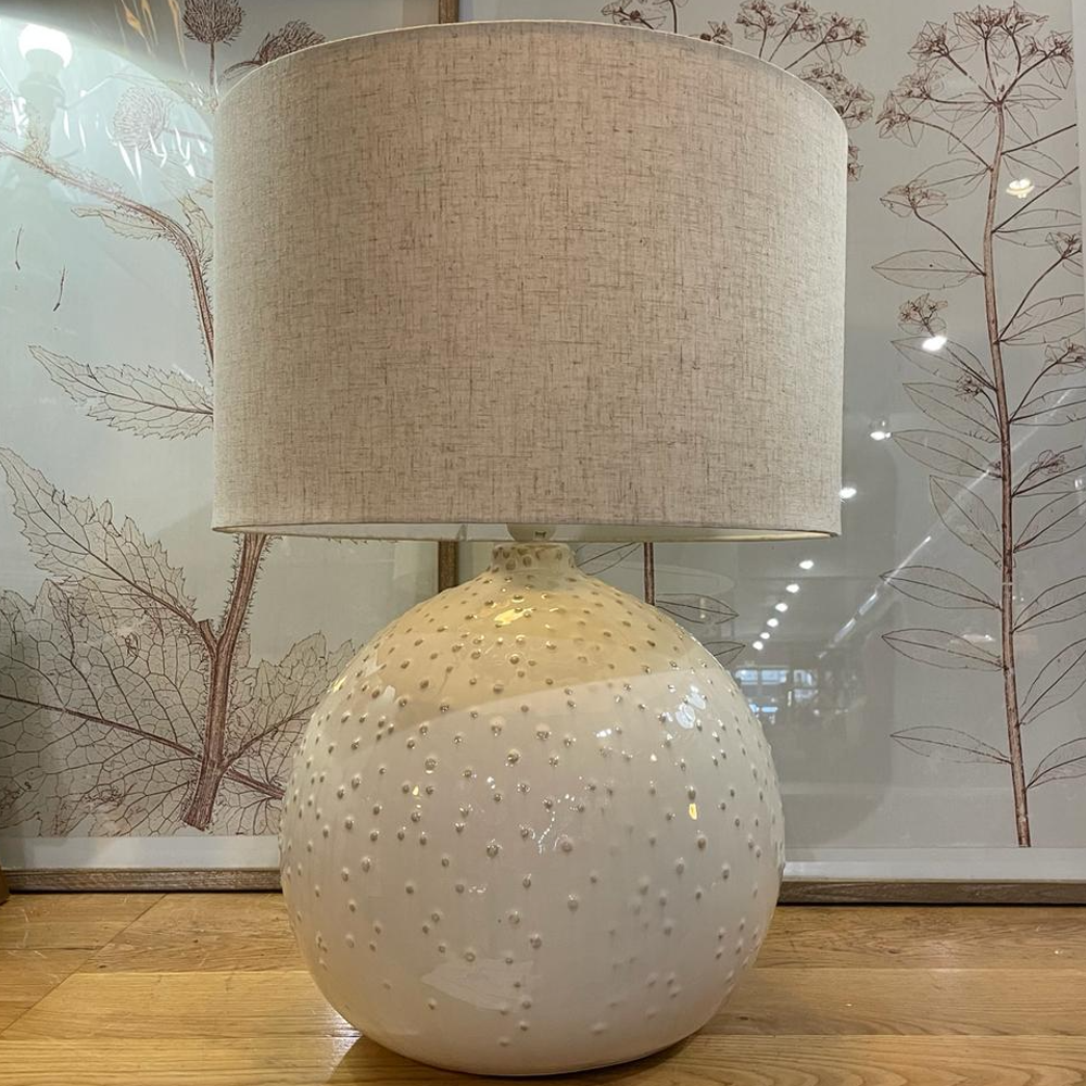 Cream Ceramic Pimpled Ball Table Lamp with Shade 62cm | Annie Mo's