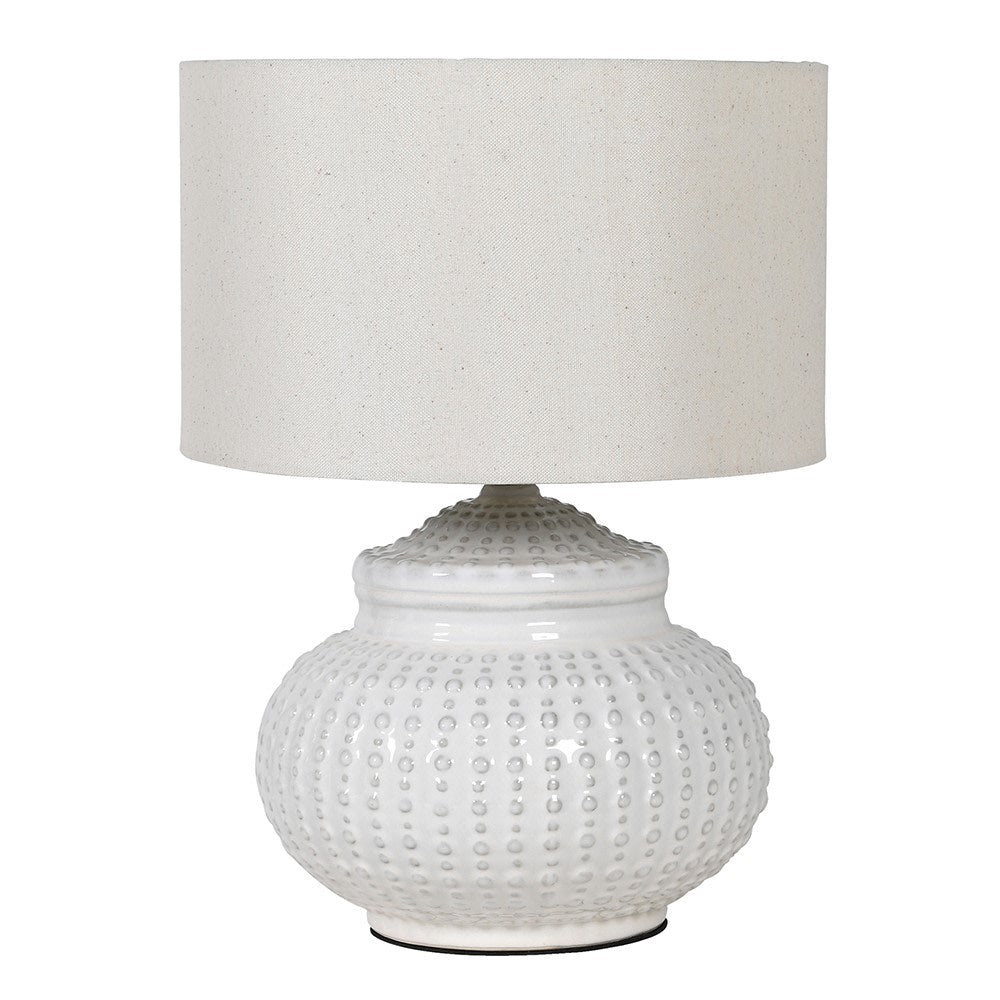 Dinky Cream Dimple Lamp with Linen Shade 40cm D