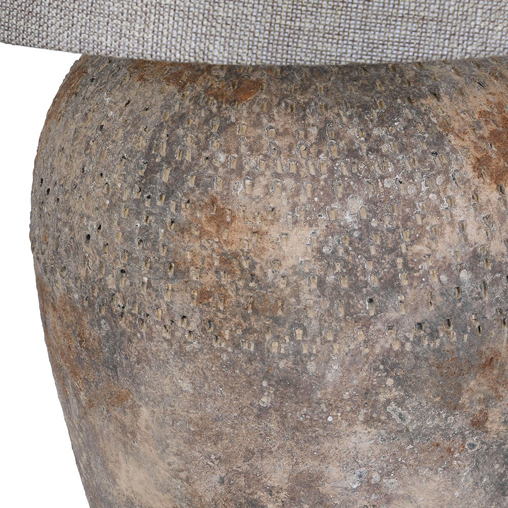 Distressed Stone Effect Table Lamp with Linen Shade 70cm