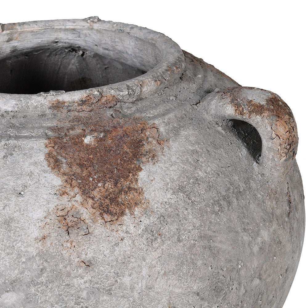 Grey Distressed Cement Squat Vase B