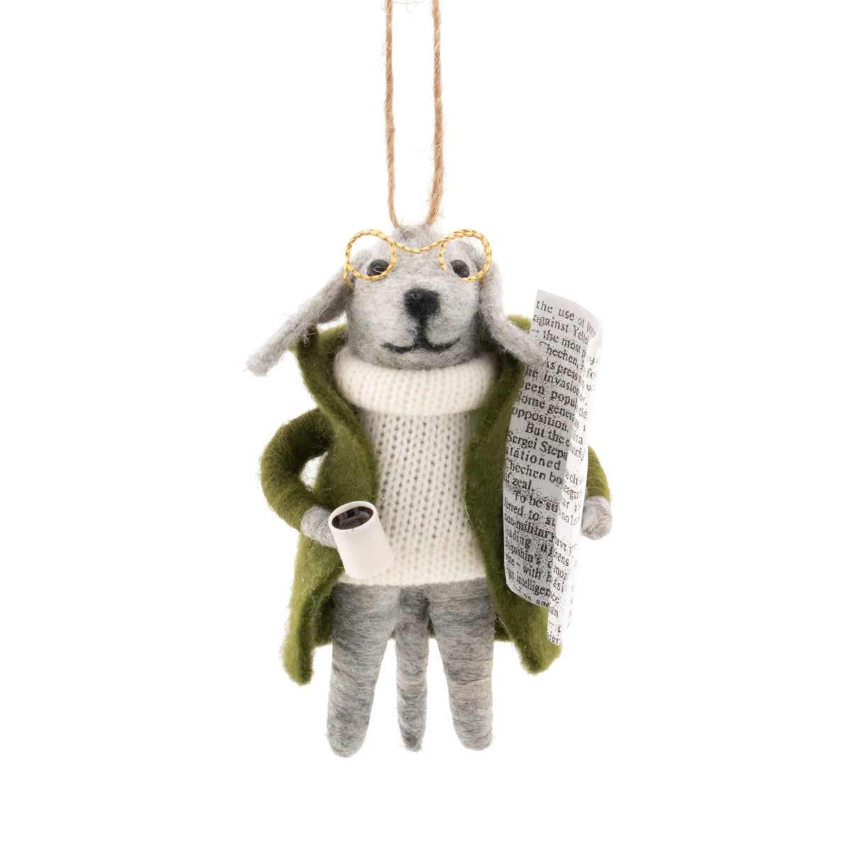 Dog Reading the Newspaper Felt Decoration 12cm | Annie Mo's