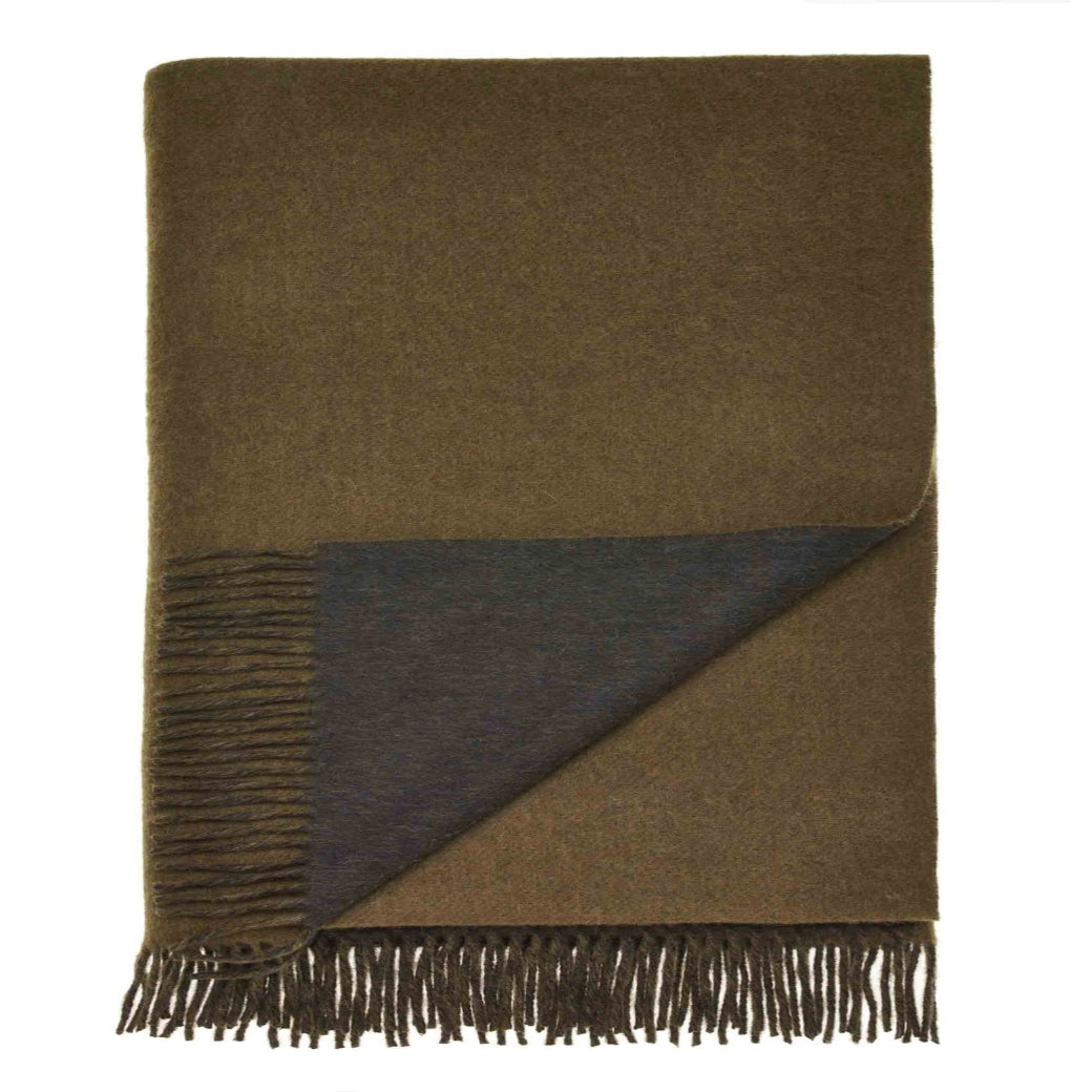 Double Face Merino Throw - Army and Loden