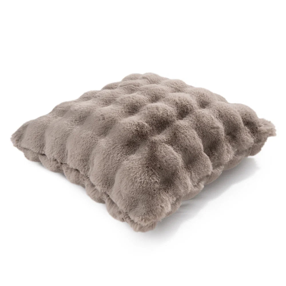 EXTREME SOFT TEXTURED CUSHION IN FAUX RABBIT TAUPE 50 X 50cm-B
