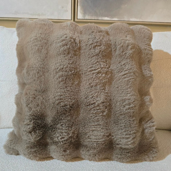 EXTREME SOFT TEXTURED CUSHION IN FAUX RABBIT TAUPE 1