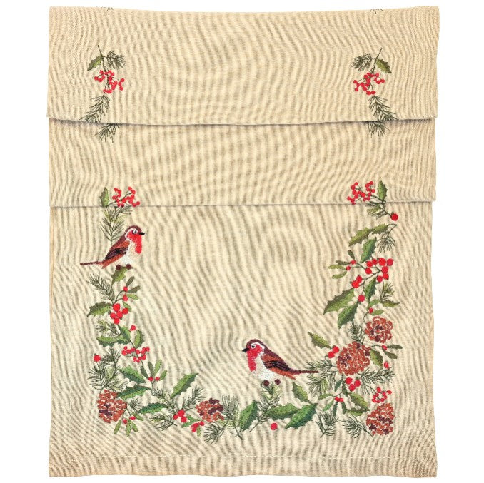 Embroidered Robin Trail Linen Table Runner 38x180cm | Annie Mo's