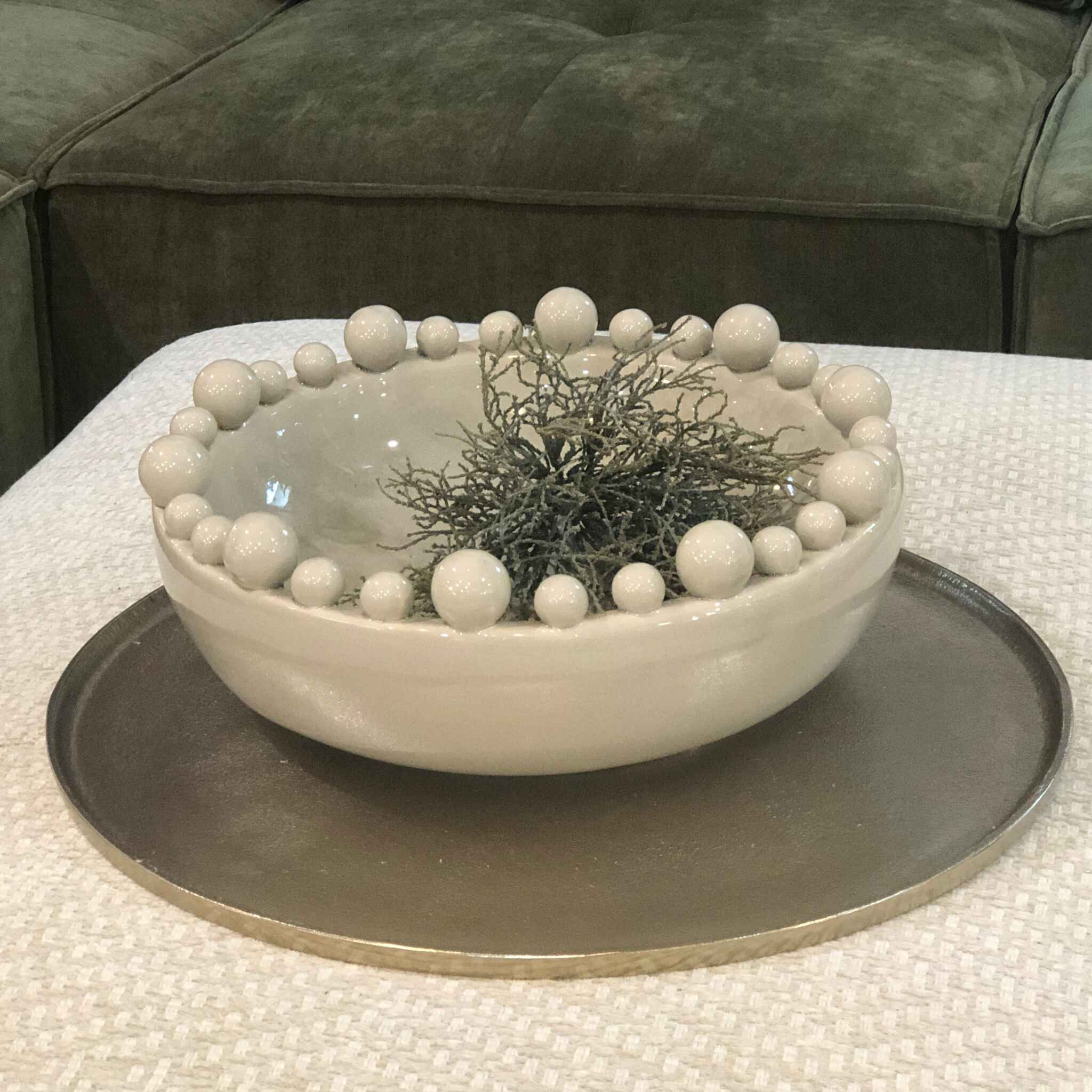 Emmerdale Cream Crackle Glazed Large Bowl with Ball Detail