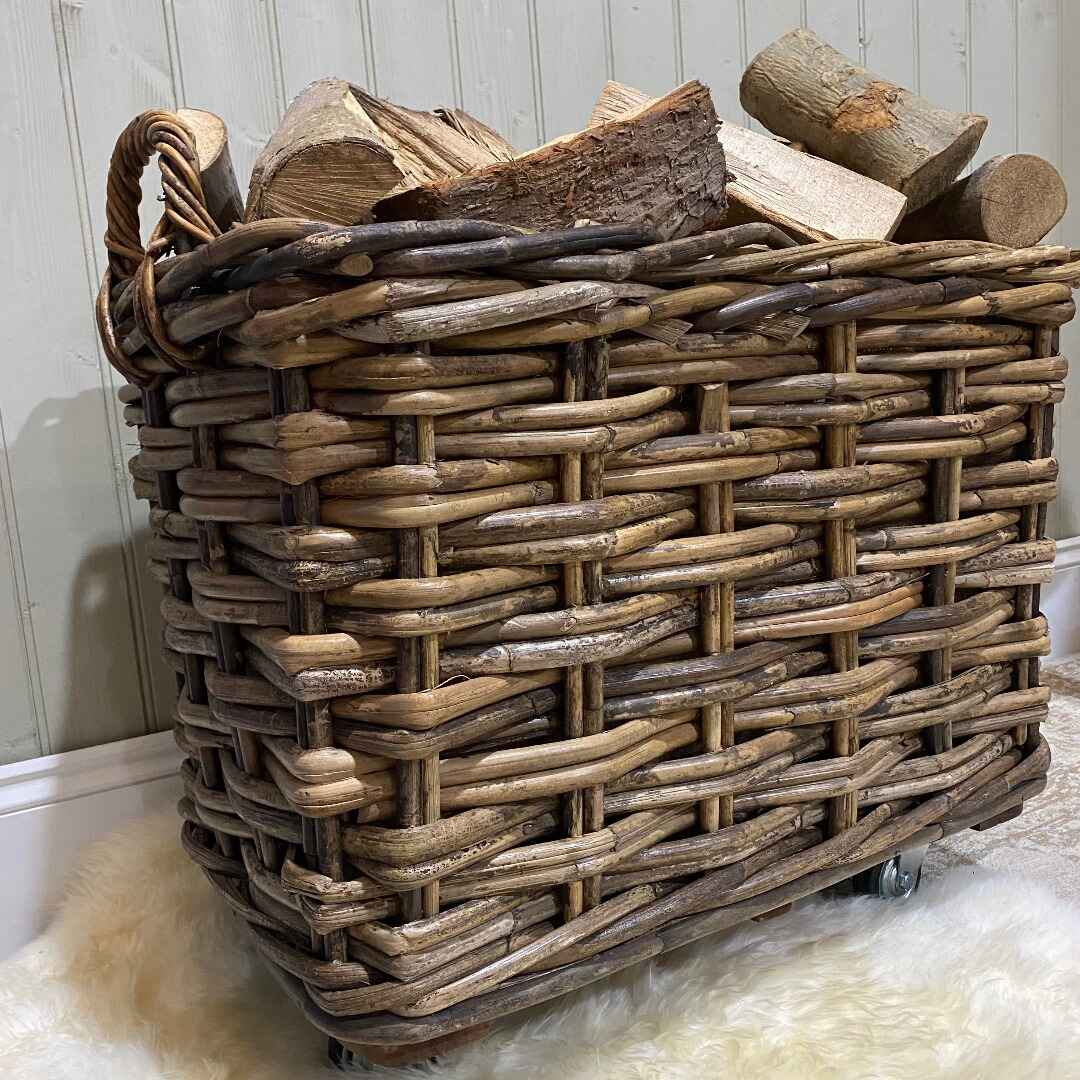 Retangle Log Rectangle Log Basket with Wheels and Jute Liner | Annie Mo's
