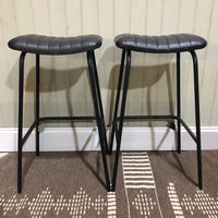 Pair of Iron and Black Leather Barstools - 77cm - CLEARANCE | Annie Mo's
