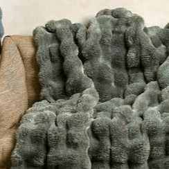 Feather Faux Fur Eucalyptus Throw 145x170cm