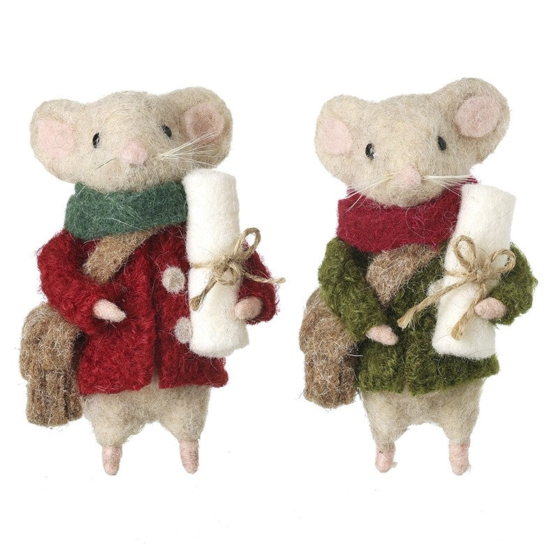 Felt Mice In Red and Green Coat 12cm - Colour Choice | Annie Mo's