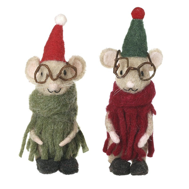 Felt Mice In Red and Green Coat 15cm - Colour Choice | Annie Mo's