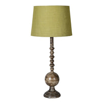 Finial Table Lamp with Green Linen Shade 78cm