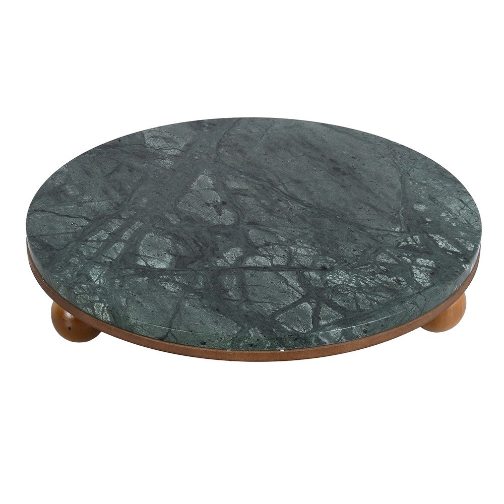 Forest Green Marble Tray with Ball Feet 40cm
