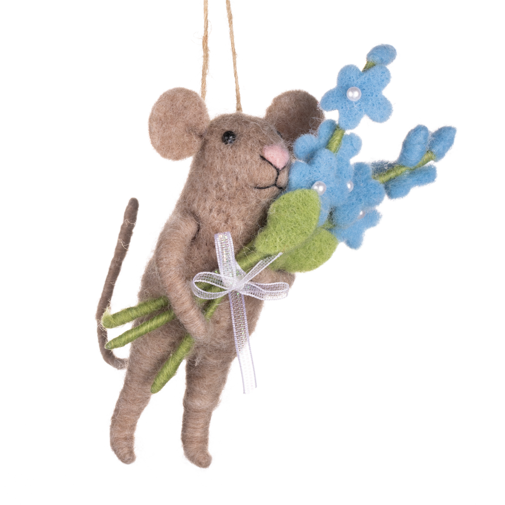 Forget-Me-Not Wool Mouse 12cm | Annie Mo's