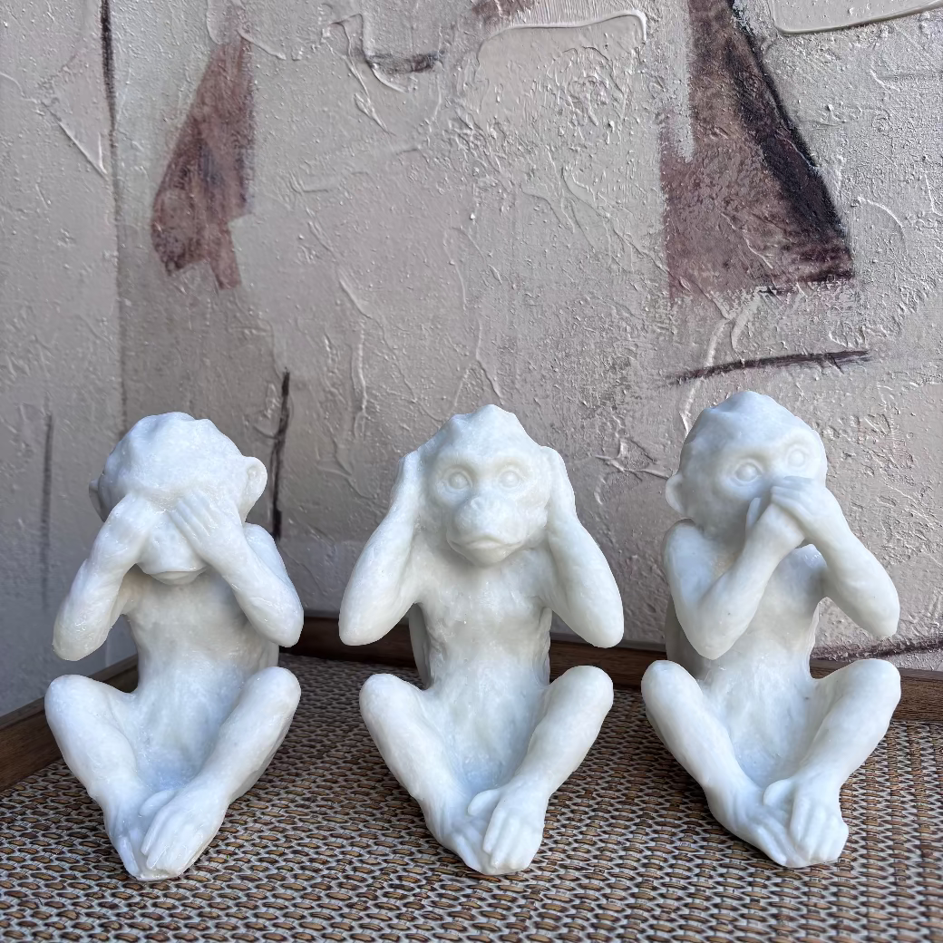 No Evil Composite Quartz Monkeys 16cm