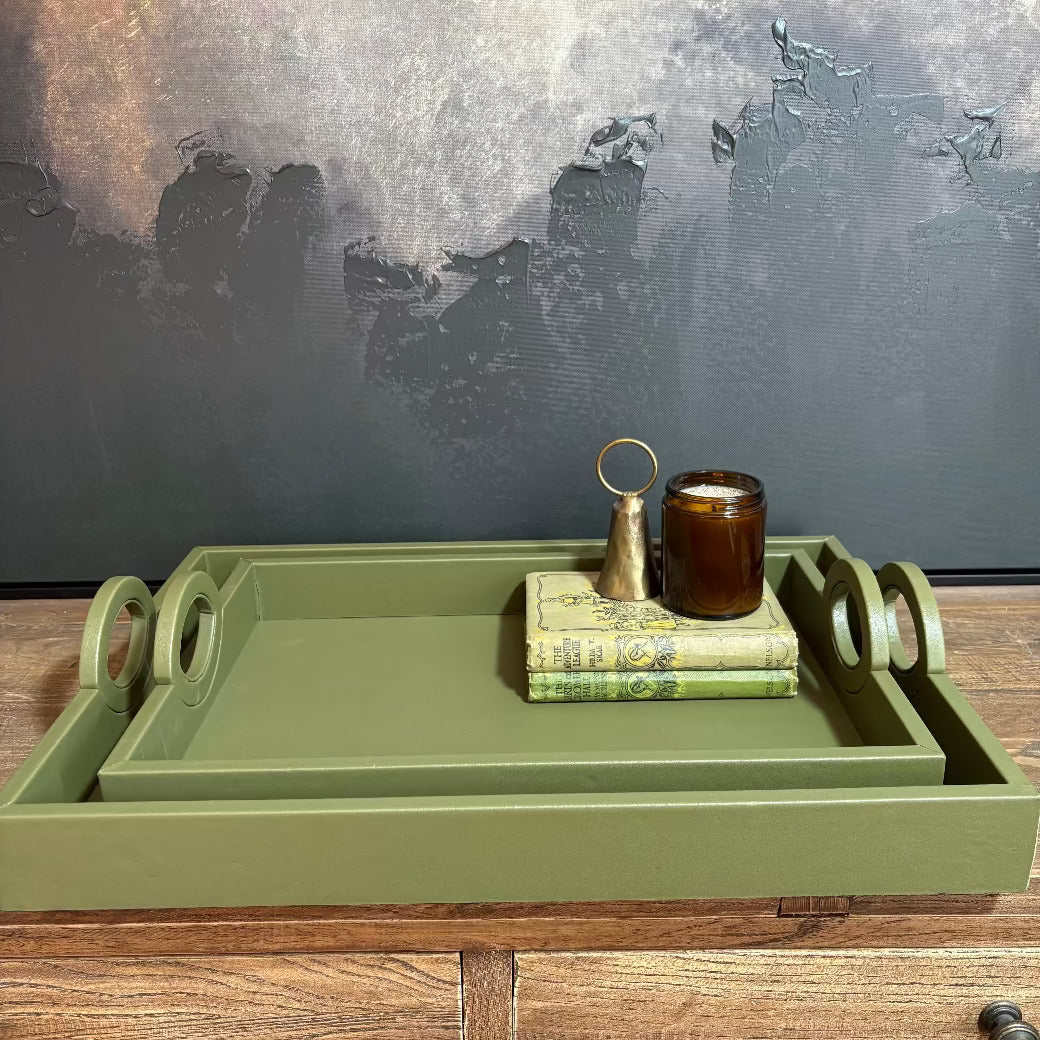 Green Faux Leather Trays -Size Choice