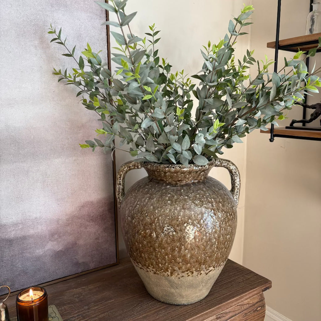 Brown Glaze Double Handled Vase 40cm-B