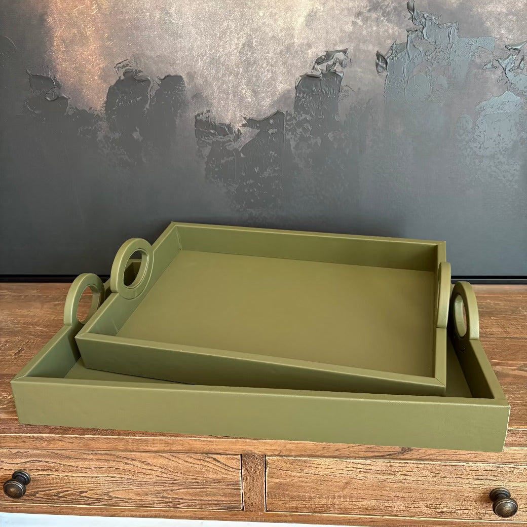 Green Faux Leather Trays -Size Choice-B