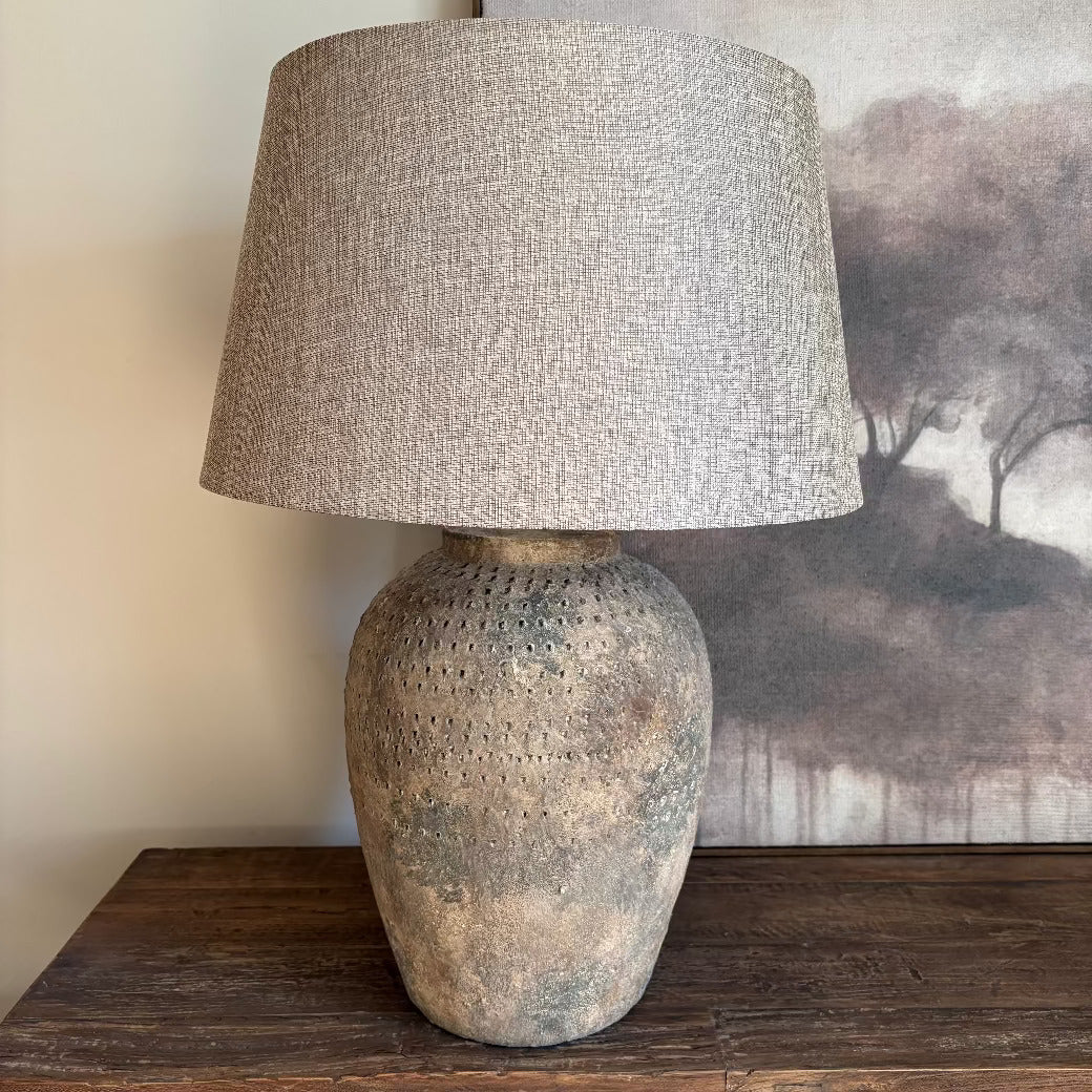 Distressed Stone Effect Table Lamp with Linen Shade 70cm