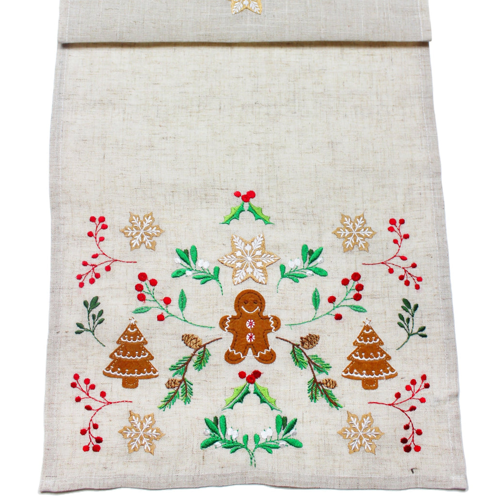 Gingerbread Garden Festive Beige Table Runner 190cm