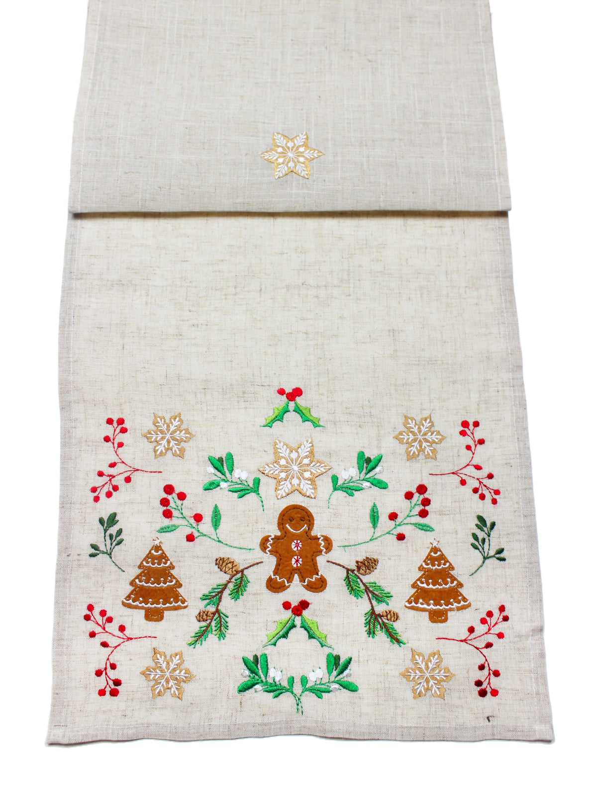 Gingerbread Garden Festive Beige Table Runner 190cm-B