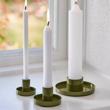 Glossy Olive Green Taper Candle Holder-B