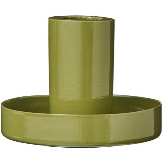 Glossy Olive Green Taper Candle Holder