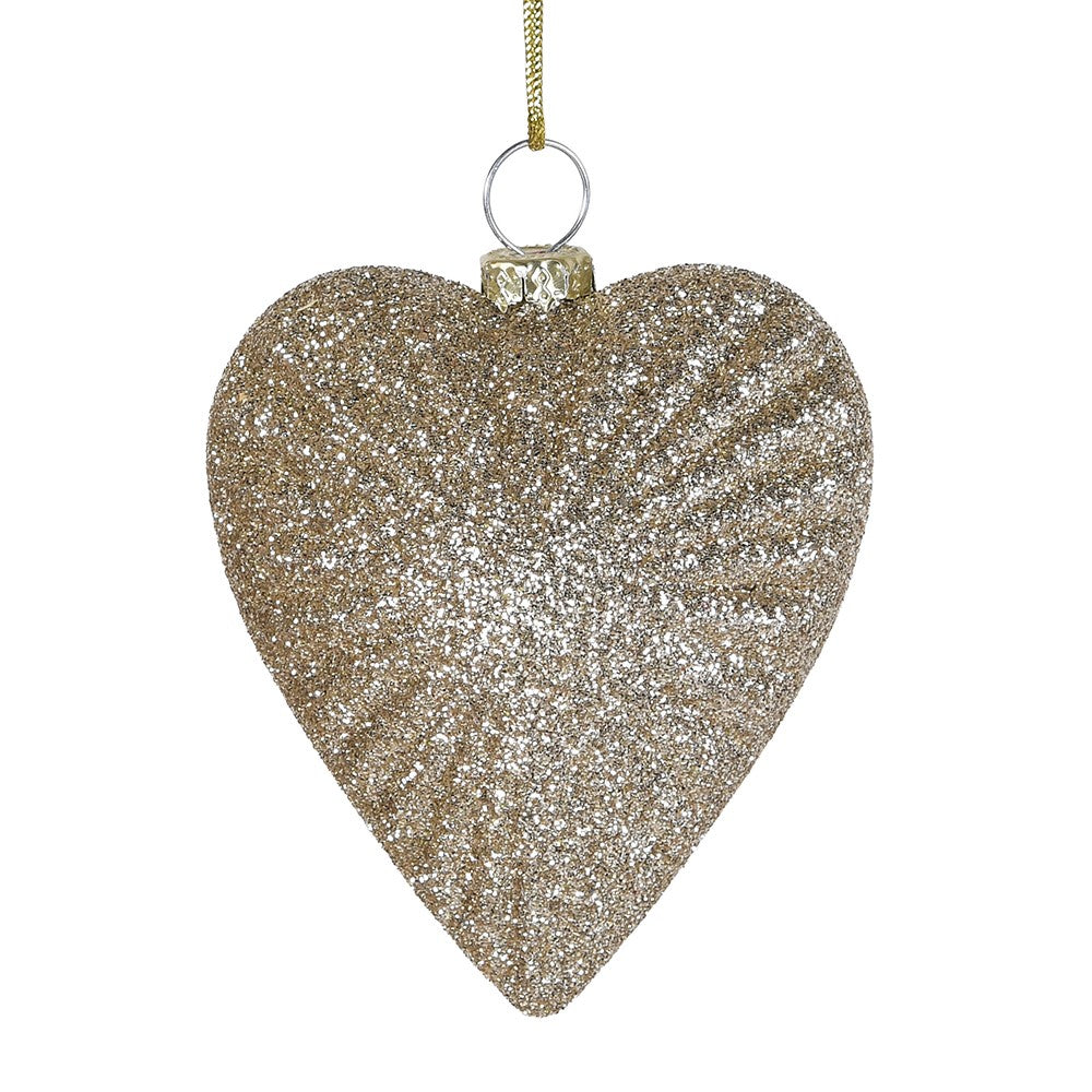 Gold Glitter Heart Bauble 8cm | Annie Mo's