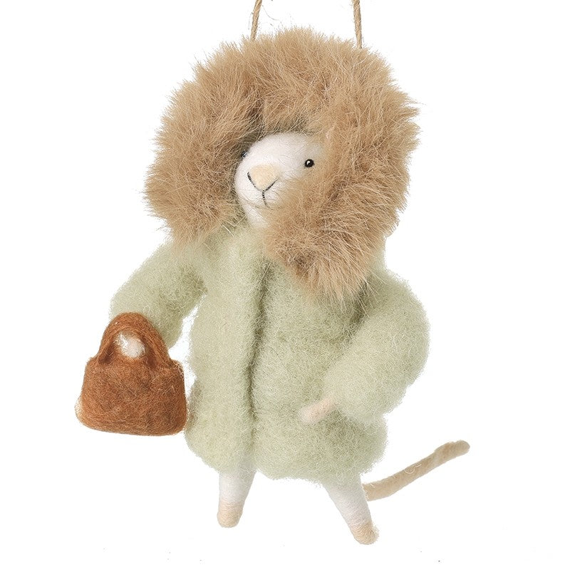 Green Felt Mouse In Coat Decoration 13cm | Annie Mo's