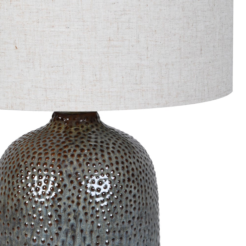 Green Textured Table Lamp with Linen Shade