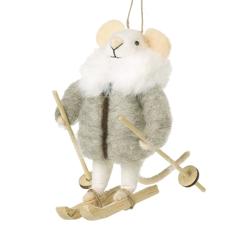 Grey Felt Mouse In Coat Decoration 11cm | Annie Mo's