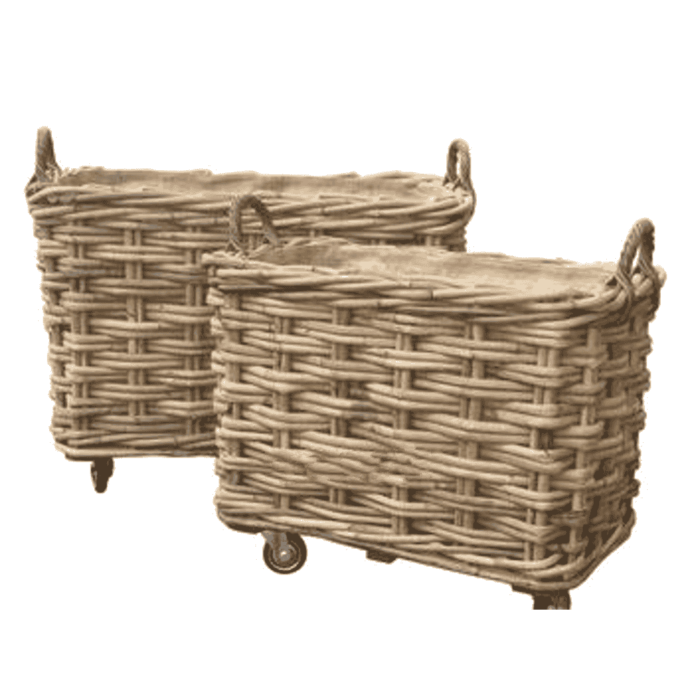 Large Rectangular Rattan Wheeled and Lined Baskets