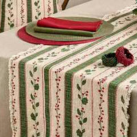 Holy Berry Block Printed Green Runner 40 x 180cm | Annie Mo's