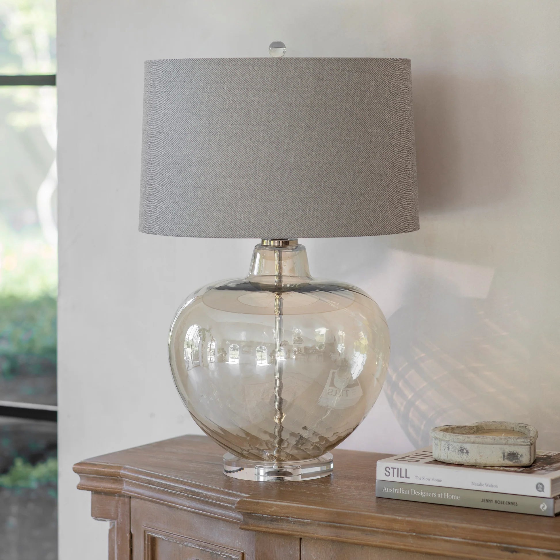 Waldron Amber Glass Lamp with Shade 72cm | Annie Mo's