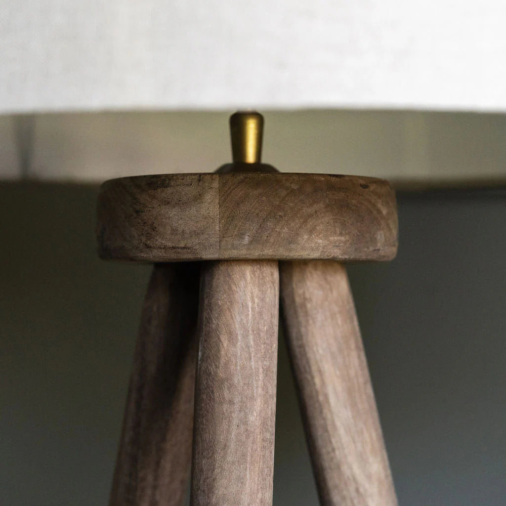Hand Carved Mango Wooden Tripod Lamp with Shade 156cm