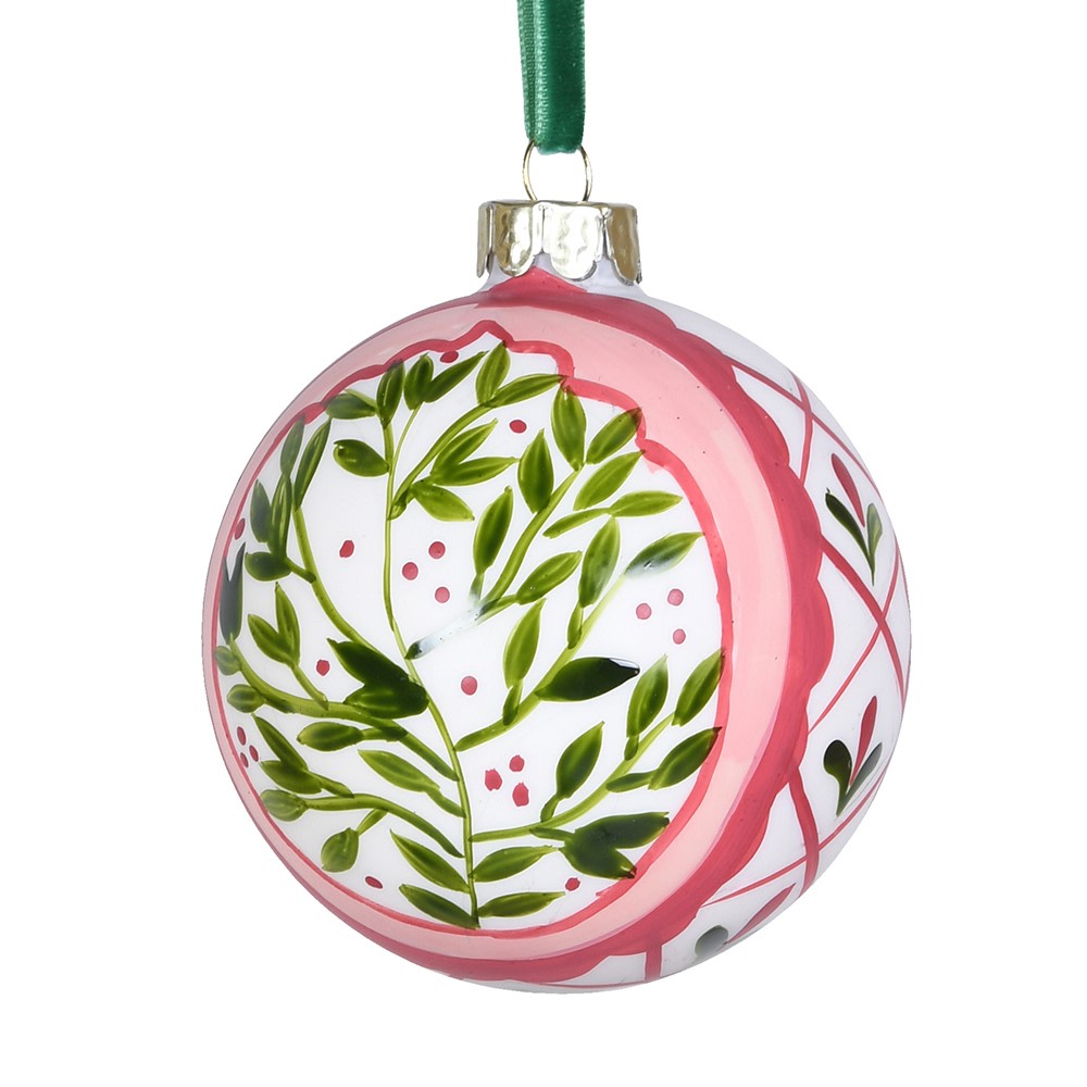 Hand Painted Holly and Ivy Bauble 8cm | Annie Mo's