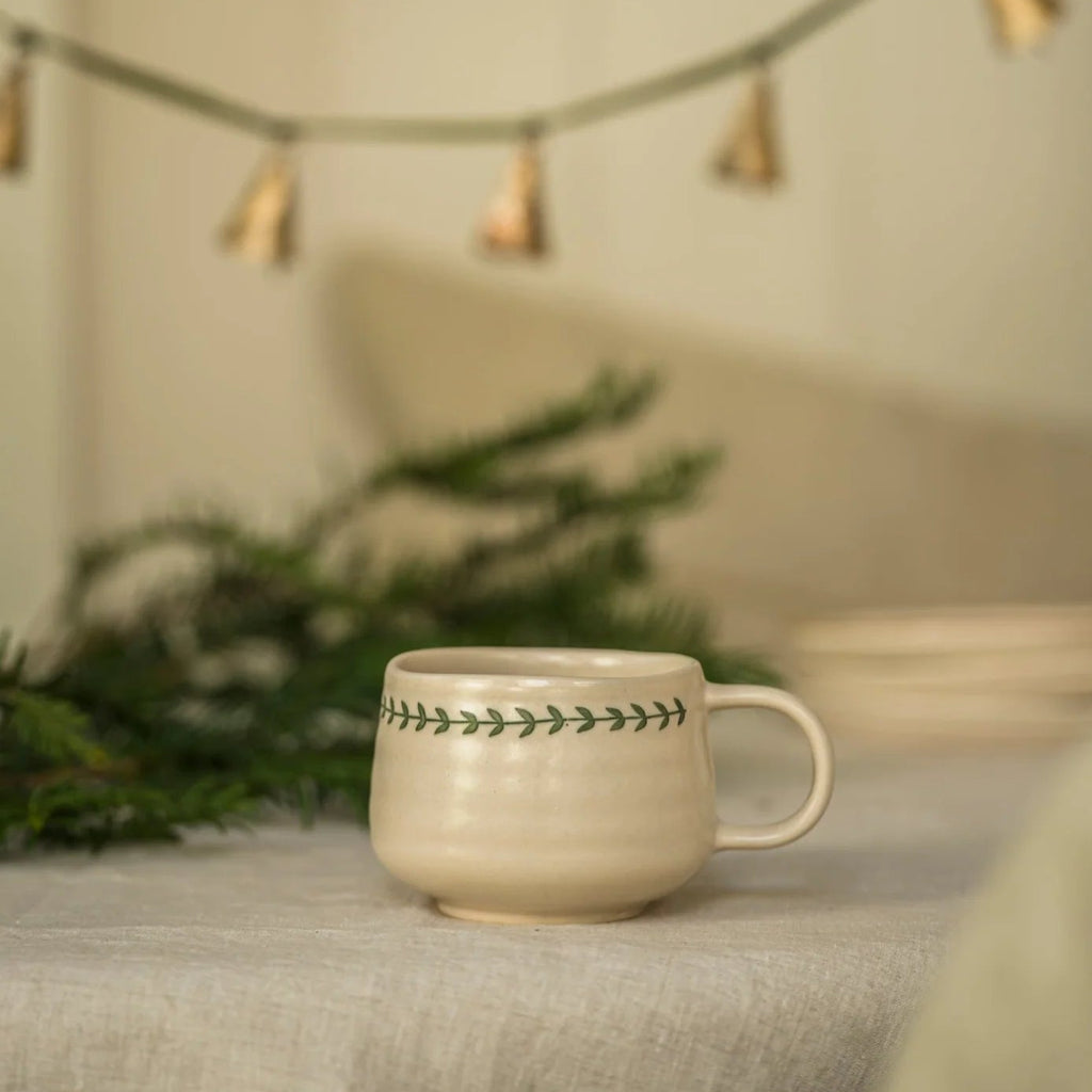 Hand Painted Mug with Wreath Motif