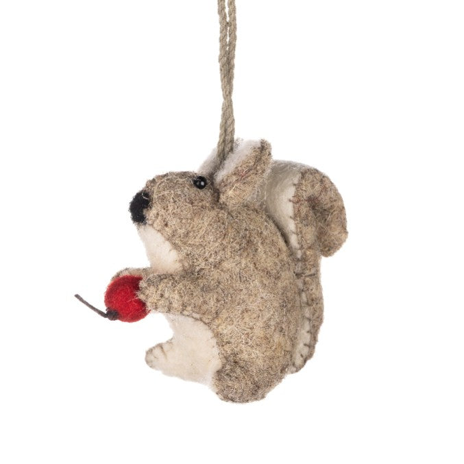 Hanging Felt Squirrel with Red Berry 5cm | Annie Mo's