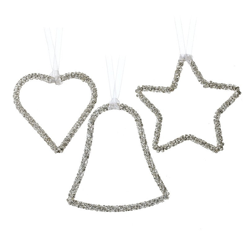 Hanging Silver Star Heart Bell 10cm | Annie Mo's