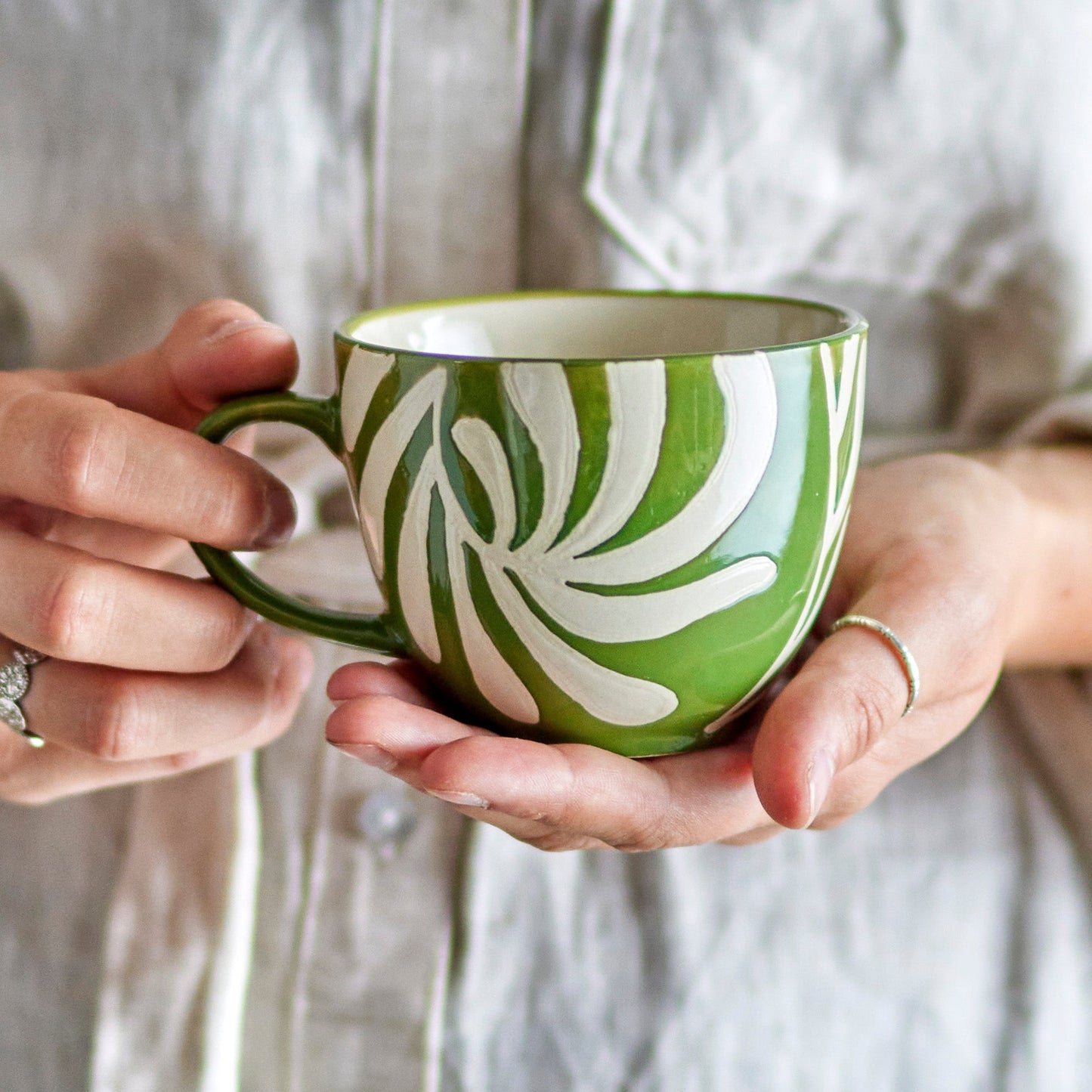 Heikki Cup, Green, Stoneware | Annie Mo's
