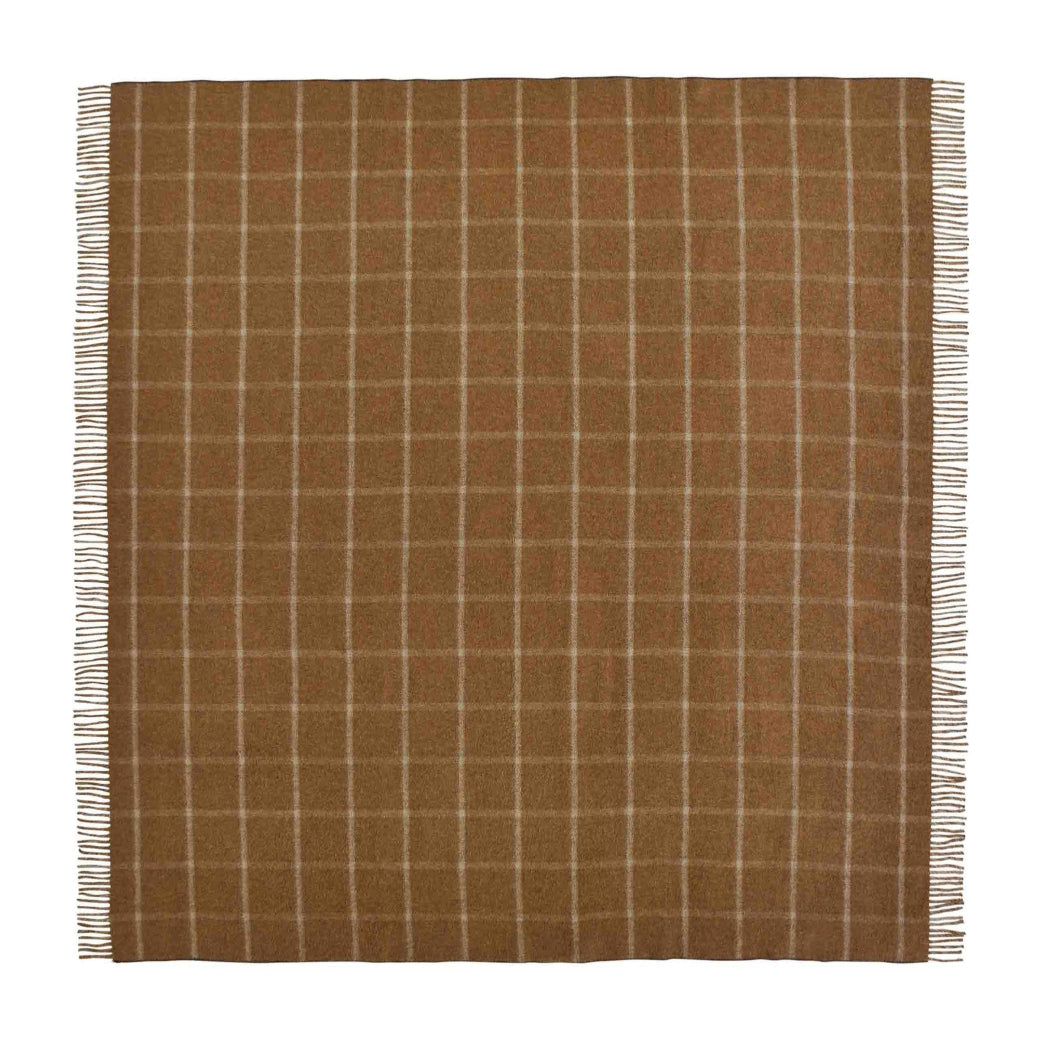 Herringbone Check Merino Throw - Camel and Chocolate-B